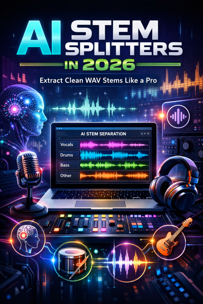 AI stem splitters in 2026 futuristic illustration