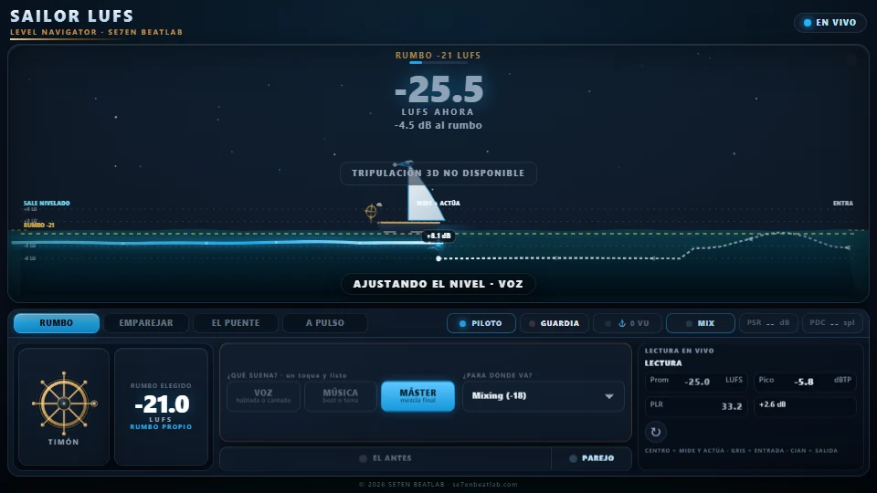 Sailor LUFS plugin interface with level navigation controls